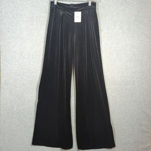 Forever 21 Black Velvet Wide Leg Pleated High Waist Pants Women's M Y2K Retro